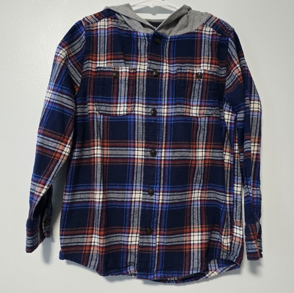 OshKosh B'gosh Other - OshKosh Boys Size 7 Plaid Long Sleeve Button Down Hooded Flannel Shirt